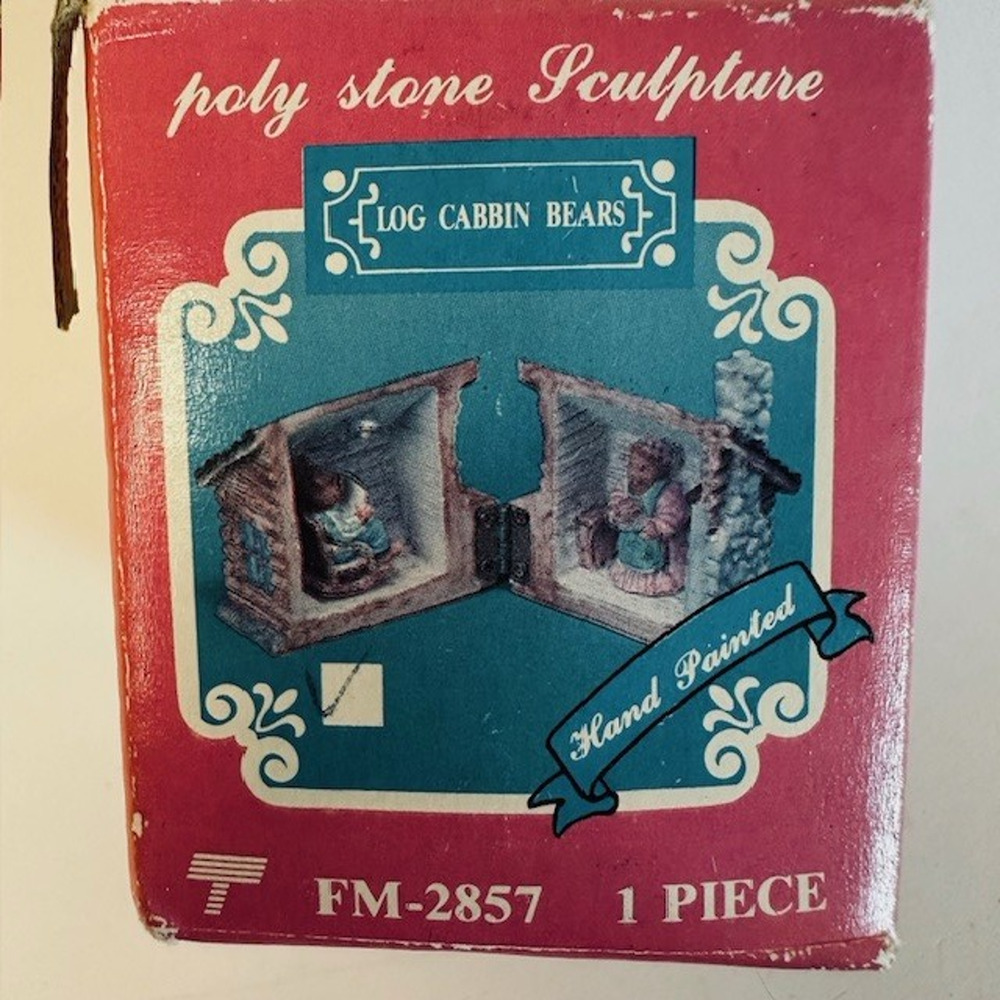 Trippie's Inc Log Cabin Bears PolyStone Hinged Mini Hand Painted House Figurine